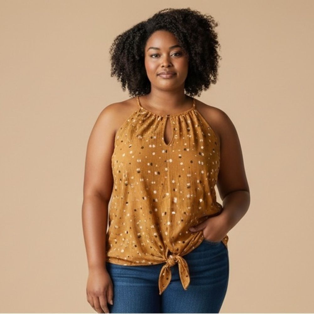 Torrid Women's Plus Size 4 Polka Dot High Neck Tie-Front Cami Top